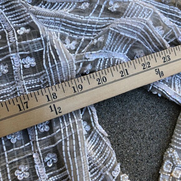 Black Tie Oleg Cassini Beaded Jacket M Women's 100% Silk Beige Sequined Designer - Picture 9 of 9